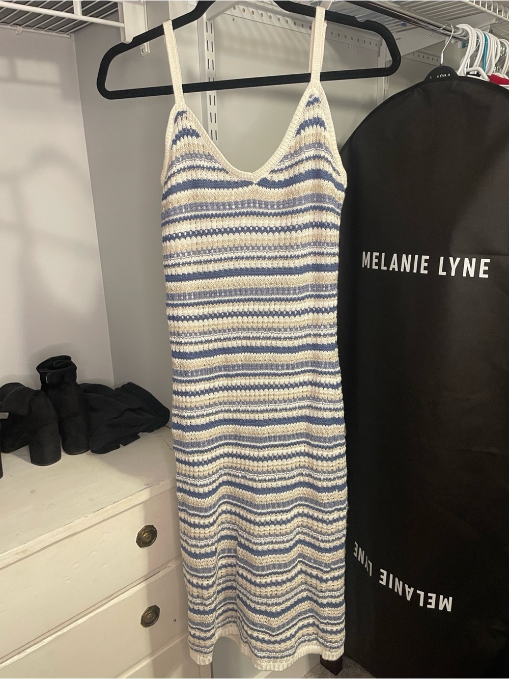 Blue & White Striped Knit Slip Dress